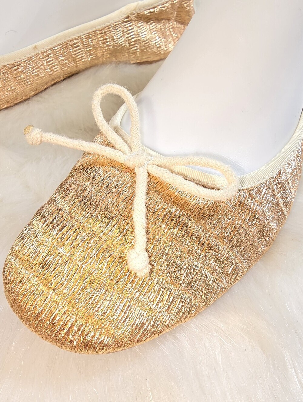 Zara Girls Shimmery Rose Gold Ballet Flats with Bow & Removable Ankle Ribbons - Picture 4 of 12